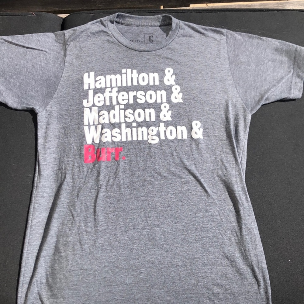 Hamilton (the musical) grey cotton T-shirt.